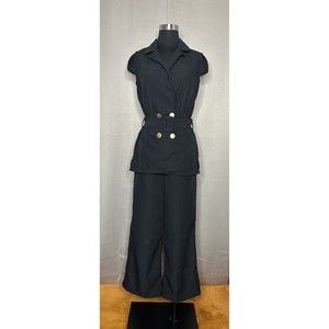 Women Black Belted Sleeveless High Waist Pants Co-Ord Set One Size S to L